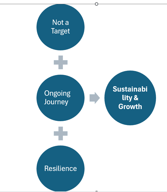 Not a target + Ongoing Journey + Sustainability & growth + Resilience